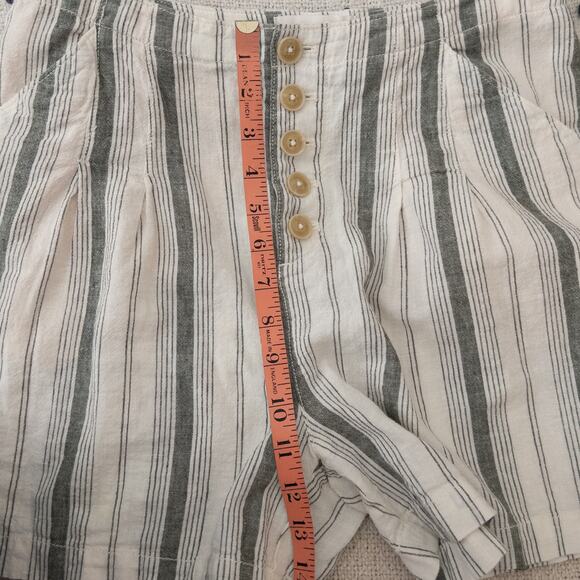 Anthropologie Cream and Green Stripe Button Fly Linen Cotton Shorts 2 - Picture 9 of 10